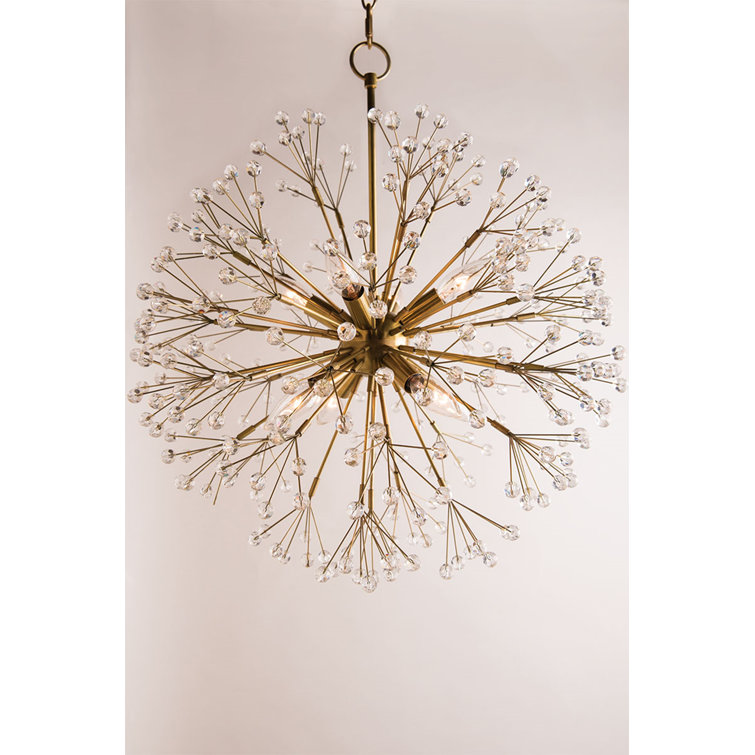 Aged Brass and Crystal 10-Light Sputnik Chandelier