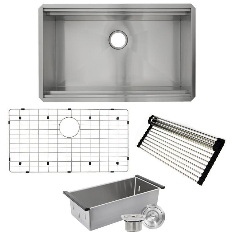 32'' Satin Stainless Steel Undermount Single Bowl Kitchen Sink