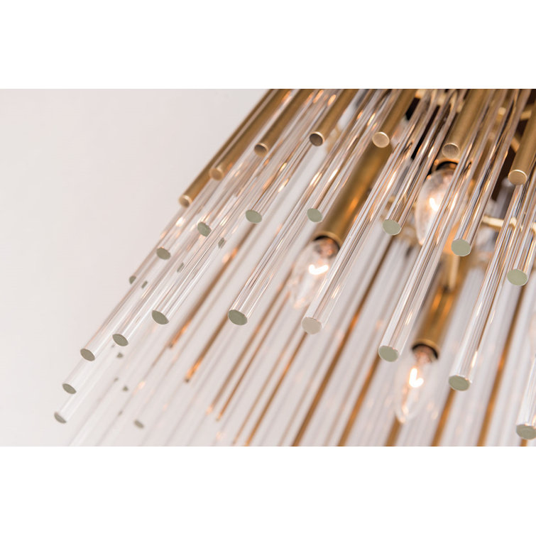 Aged Brass 6-Light Drum Island Pendant with Clear Glass Shade