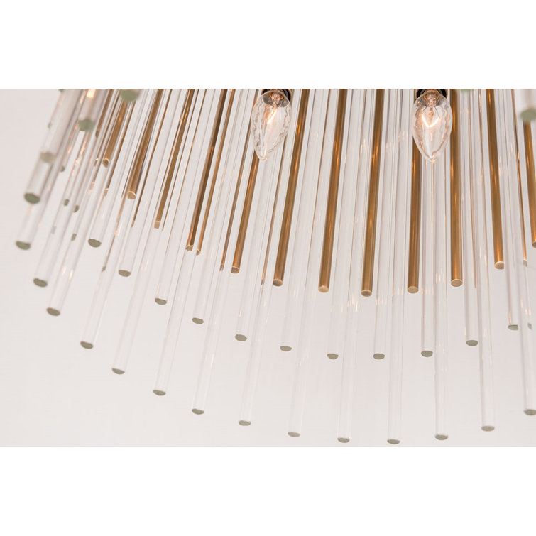 Aged Brass 6-Light Drum Island Pendant with Clear Glass Shade