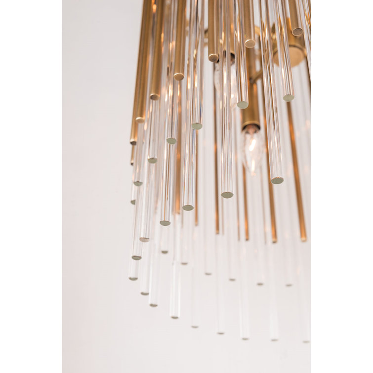 Aged Brass 6-Light Drum Island Pendant with Clear Glass Shade