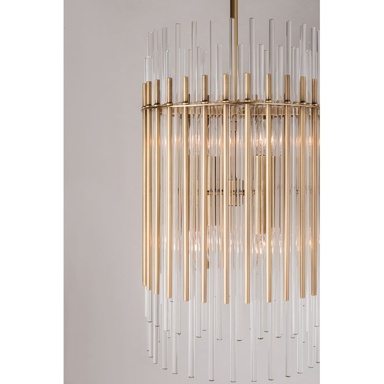 Aged Brass 6-Light Drum Island Pendant with Clear Glass Shade