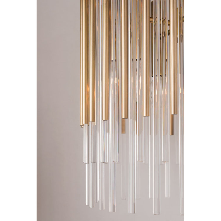 Aged Brass 6-Light Drum Island Pendant with Clear Glass Shade