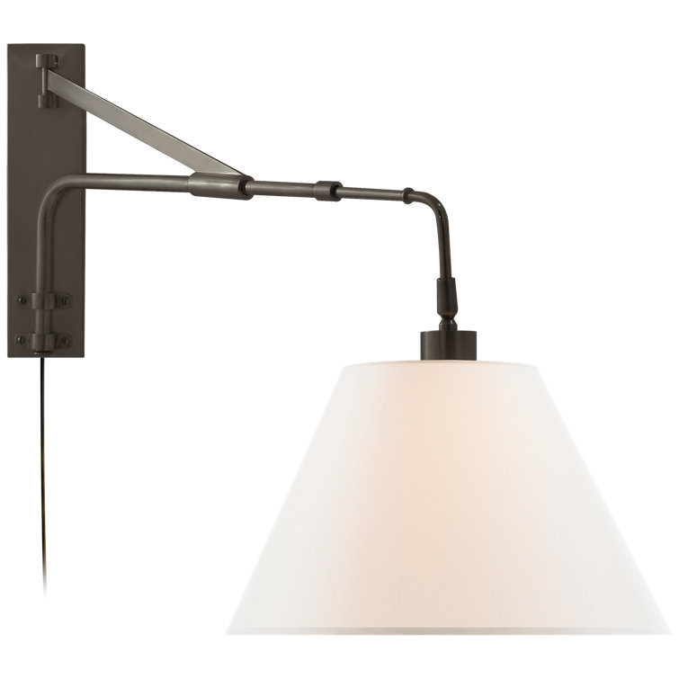 Bronze Adjustable Swing Arm Wall Lamp with Linen Shade