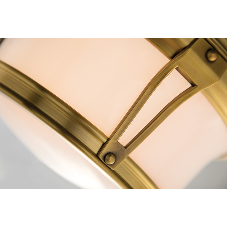 Elegant Aged Brass 3-Light Flush Mount with Glossy Opal Shade