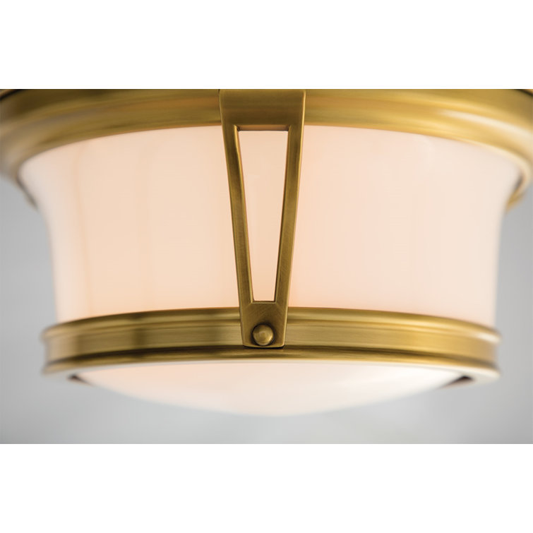 Elegant Aged Brass 3-Light Flush Mount with Glossy Opal Shade
