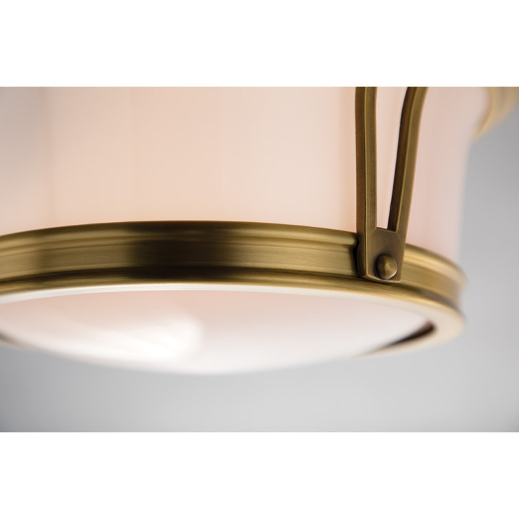 Elegant Aged Brass 3-Light Flush Mount with Glossy Opal Shade