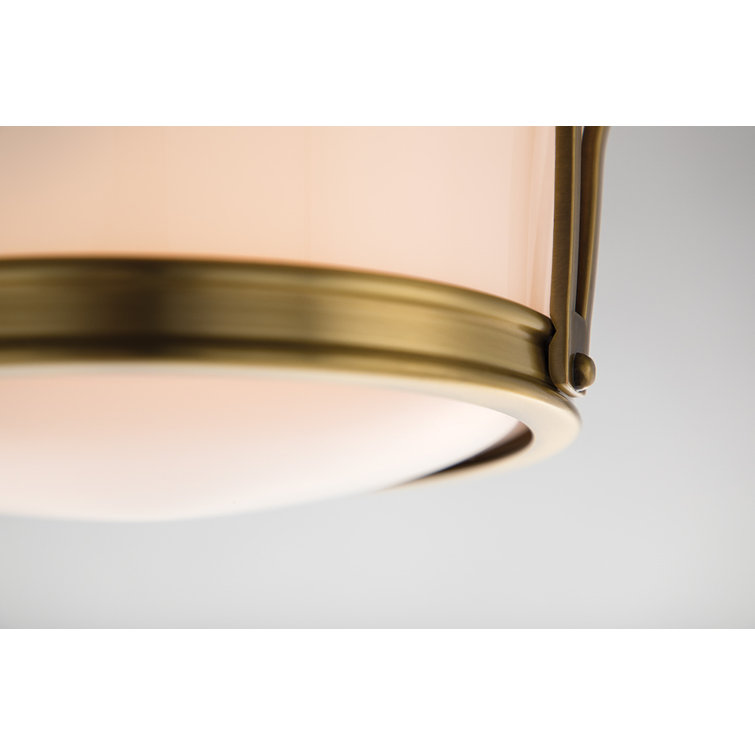 Elegant Aged Brass 3-Light Flush Mount with Glossy Opal Shade