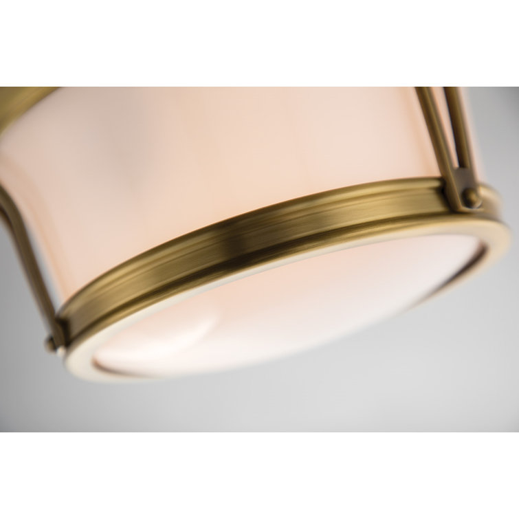 Elegant Aged Brass 3-Light Flush Mount with Glossy Opal Shade