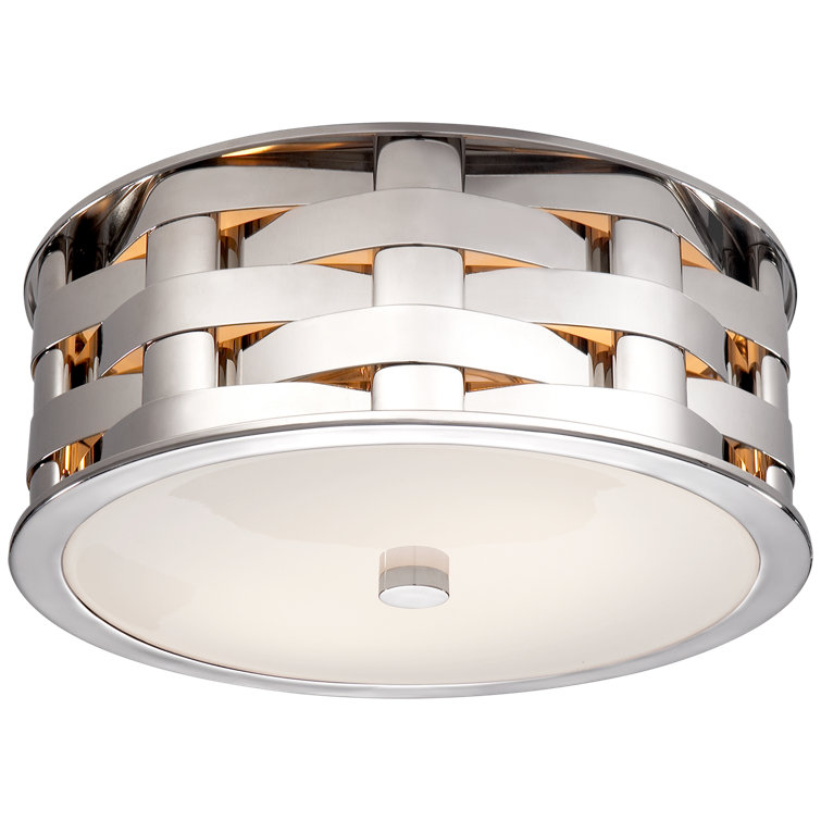 Ella Modern Nickel and Glass Drum Flush Mount with Silver Accents