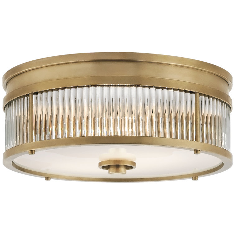Elegant Glass Rod 2-Light Flush Mount in Natural Brass