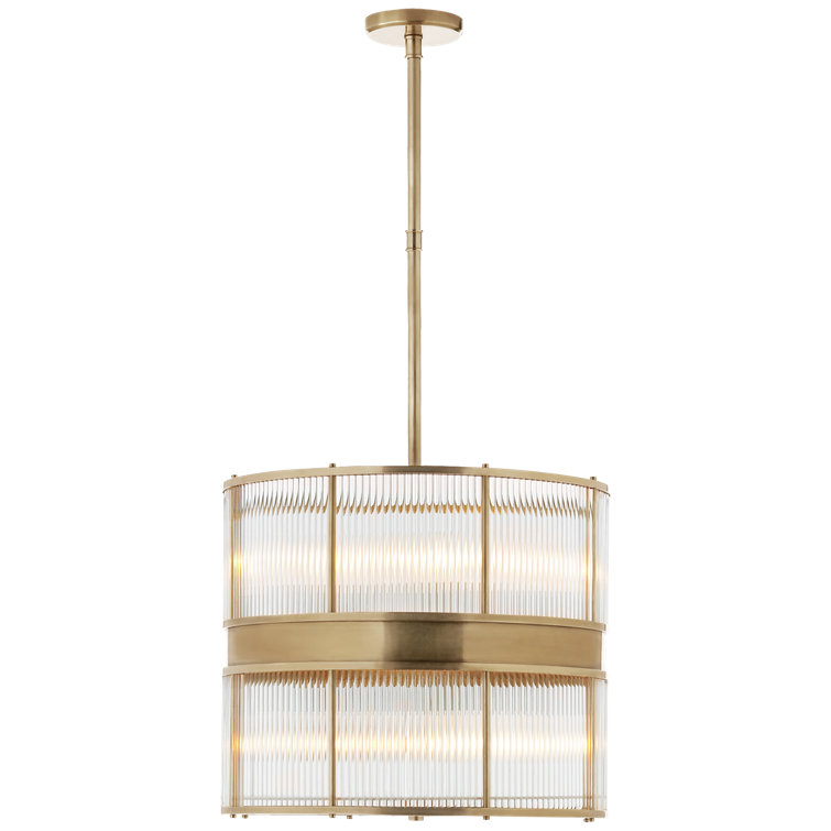 Natural Brass Drum Chandelier with Glass Rods