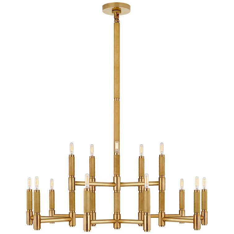 Natural Brass 15-Light Tiered Chandelier with Adjustable Height