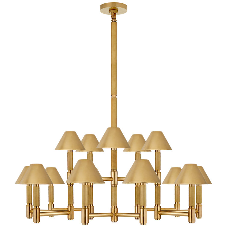 Natural Brass 15-Light Tiered Chandelier with Shades