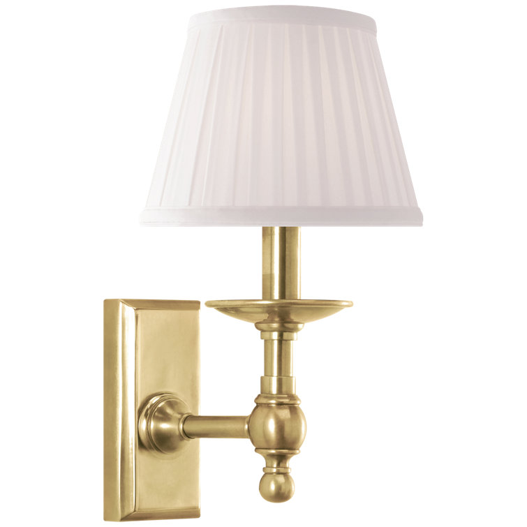 Natural Brass Direct Wired Electric Sconce with Silk Shade