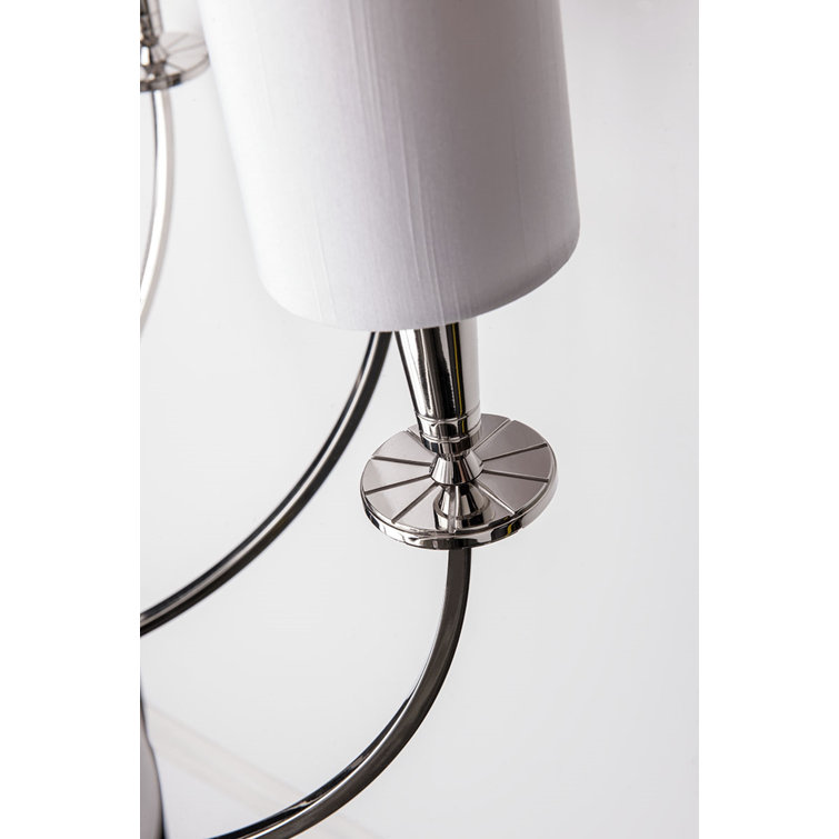 Polished Nickel 12-Light Chandelier with White Faux Silk Shades