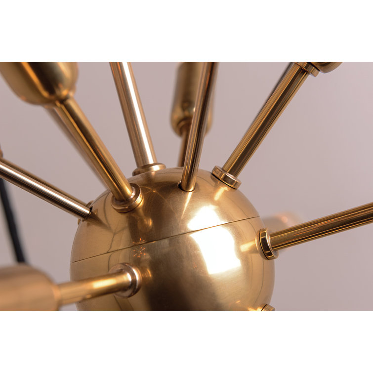 Aged Brass 13-Light Sputnik Chandelier with Black Frame