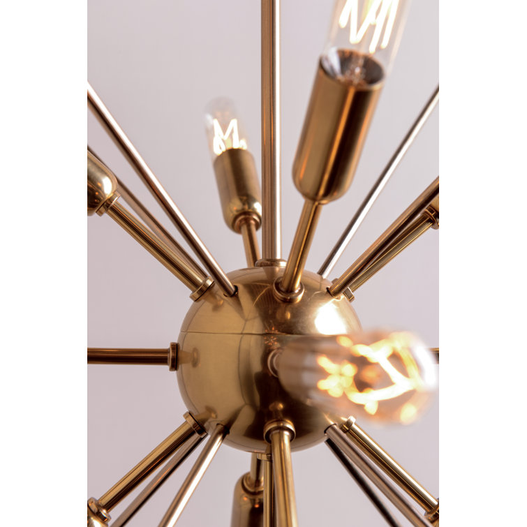 Aged Brass 13-Light Sputnik Chandelier with Black Frame
