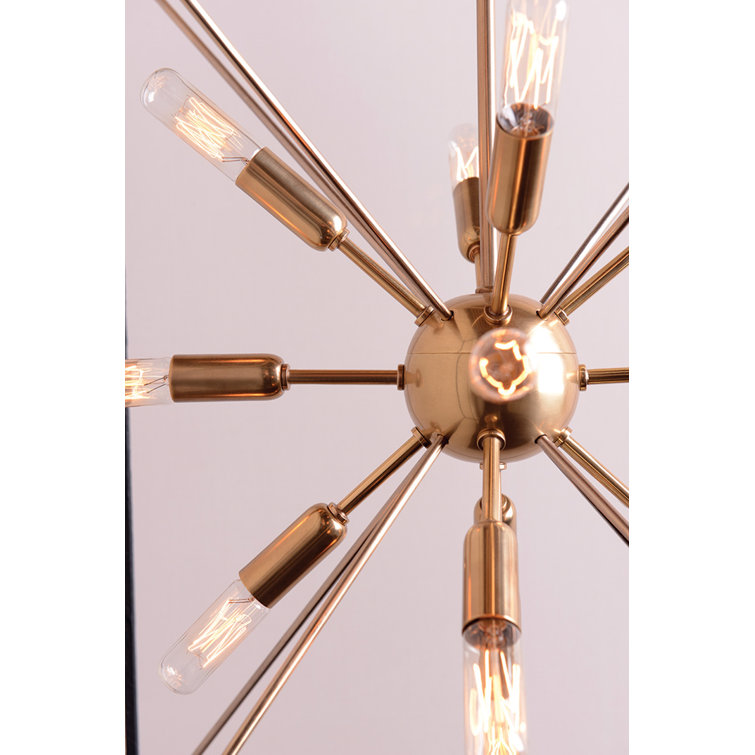 Aged Brass 13-Light Sputnik Chandelier with Black Frame