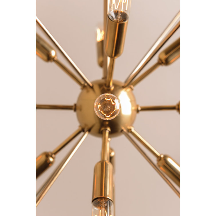 Aged Brass 13-Light Sputnik Chandelier with Black Frame