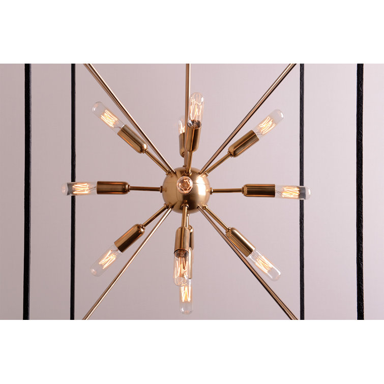 Aged Brass 13-Light Sputnik Chandelier with Black Frame