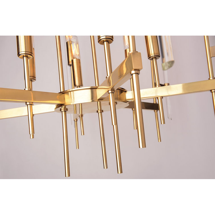 Aged Brass and Crystal Geometric 16-Light Chandelier