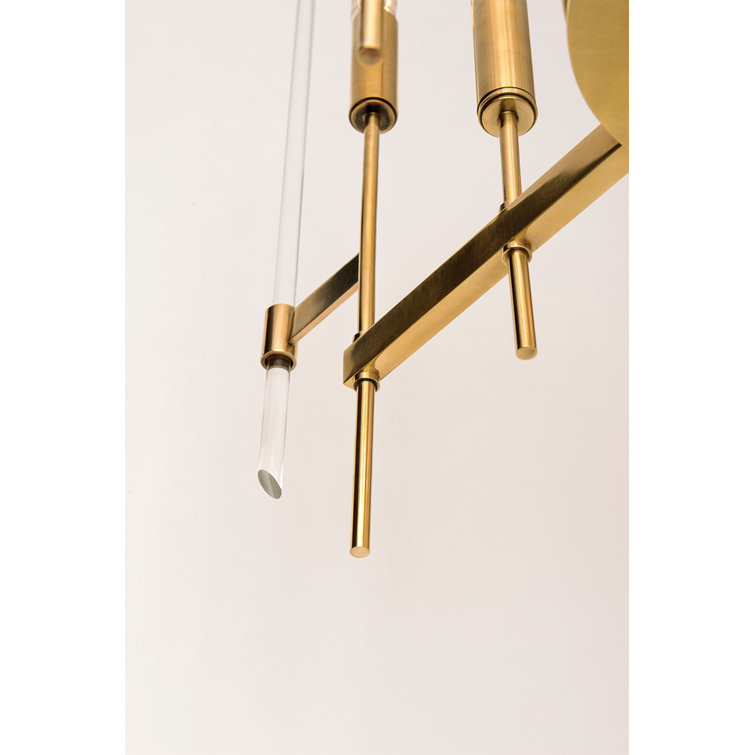 Aged Brass and Crystal Geometric 16-Light Chandelier