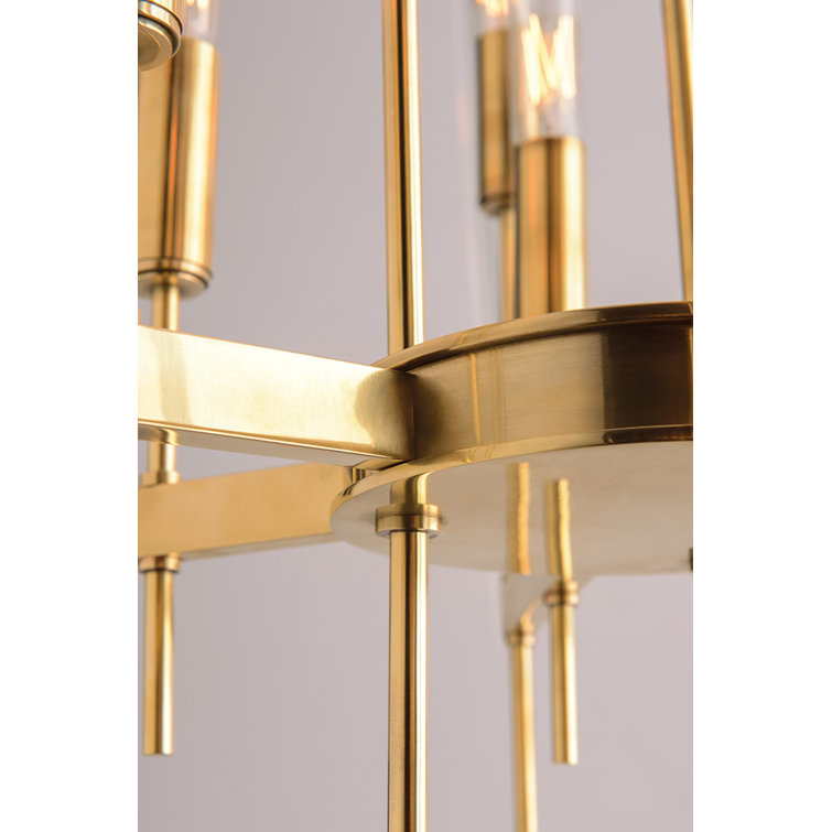 Aged Brass and Crystal Geometric 16-Light Chandelier