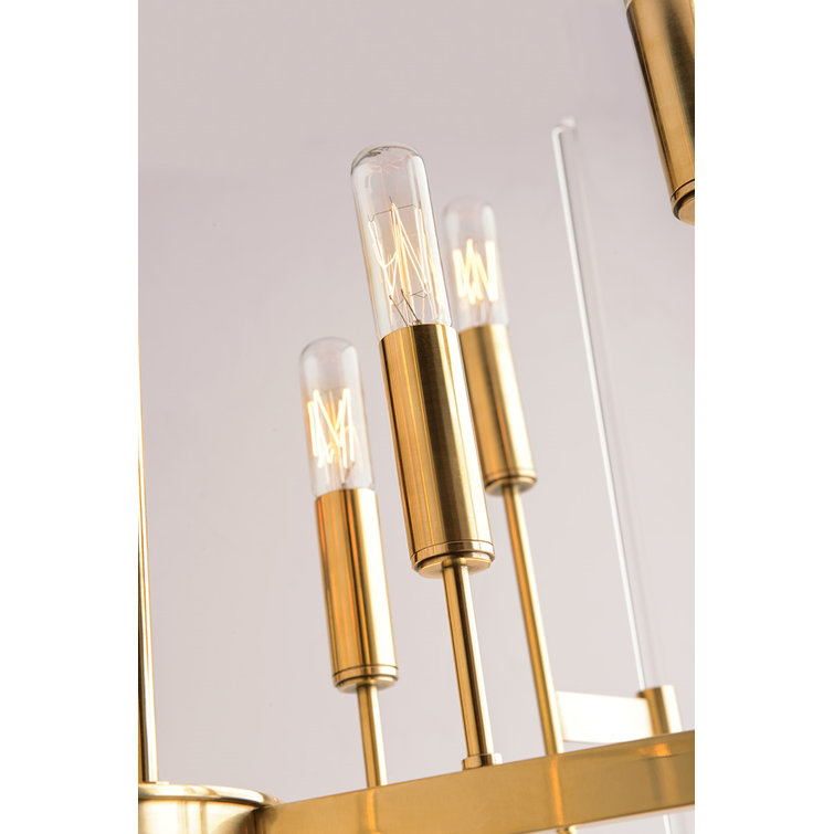 Aged Brass and Crystal Geometric 16-Light Chandelier