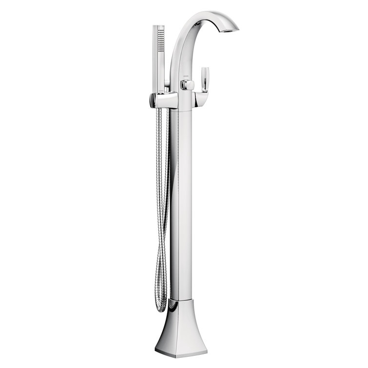 Polished Nickel Chrome Floor Mounted Tub Filler with Handshower