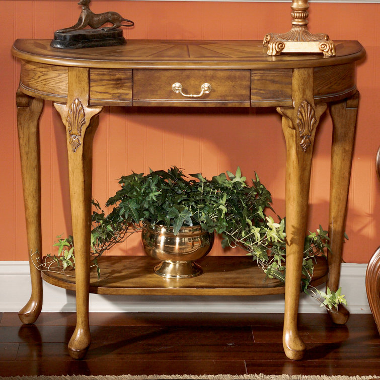 Plantation Cherry Demilune Console Table with Sunburst Top