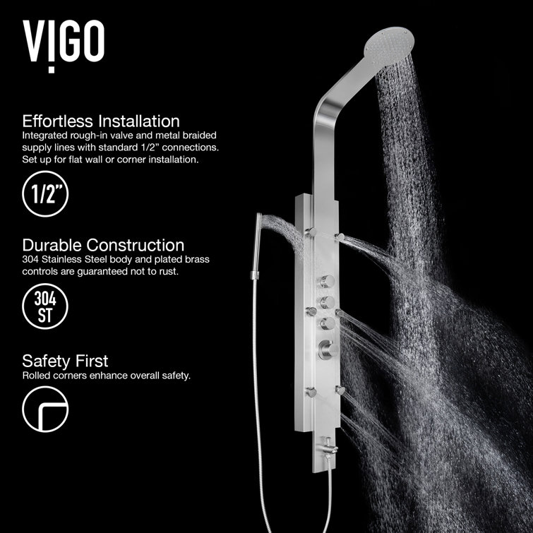 Mateo Stainless Steel 60" Shower Panel System with Hand Shower and Jets