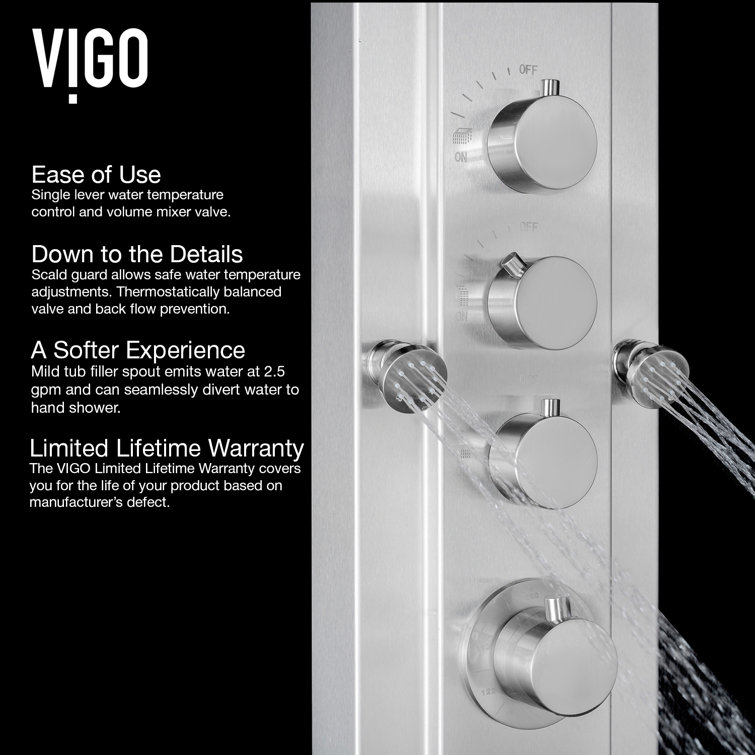 Mateo Stainless Steel 60" Shower Panel System with Hand Shower and Jets