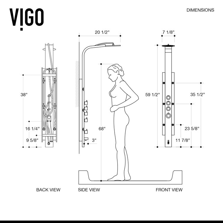 Mateo Stainless Steel 60" Shower Panel System with Hand Shower and Jets