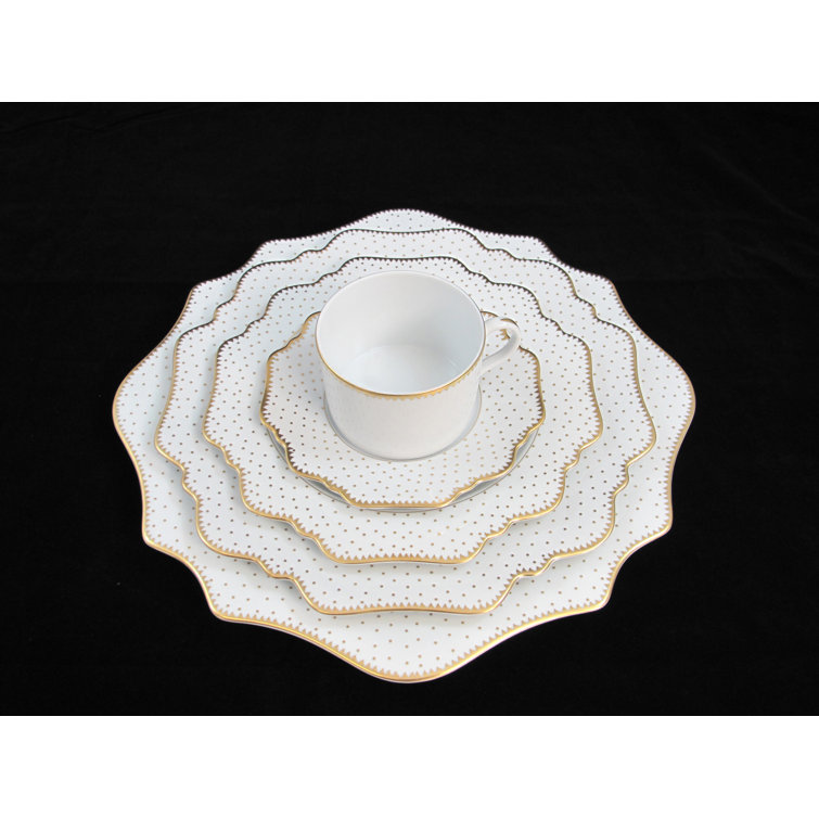 Hand-Painted Porcelain Polka Dot Bread Plate with Gold Rim