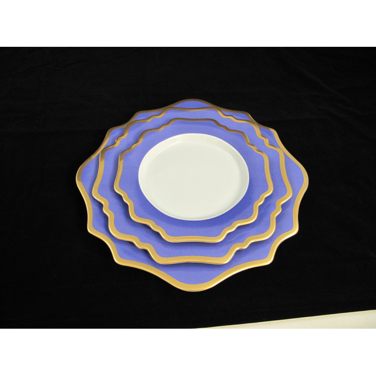 Indigo Blue Hand-Painted Porcelain Bread Plate with Gold Trim