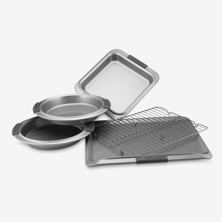 Gray Nonstick Steel Bakeware Set with Silicone Grips, 5-Piece