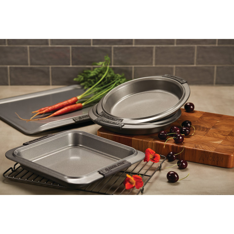 Gray Nonstick Steel Bakeware Set with Silicone Grips, 5-Piece