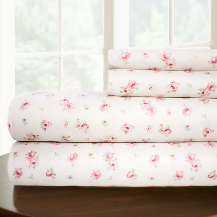 Ivory Floral Queen Deep Pocket Microfiber Sheet Set