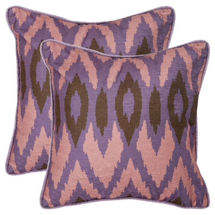 Lavender Ikat Embroidered 20" Square Throw Pillow Set