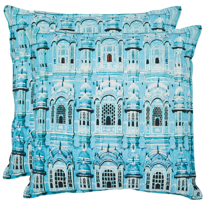 Turquoise Architectural Print Cotton Throw Pillow Set