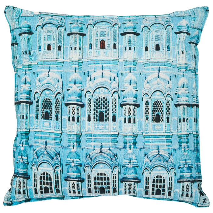 Turquoise Architectural Print Cotton Throw Pillow Set