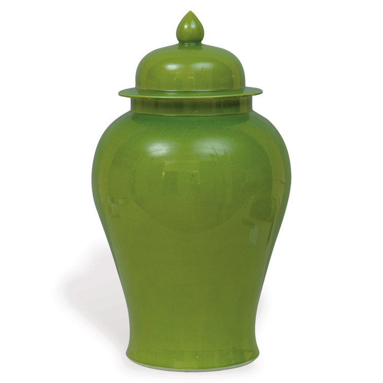Apple Green Ceramic Temple Jar with Crackle Glaze