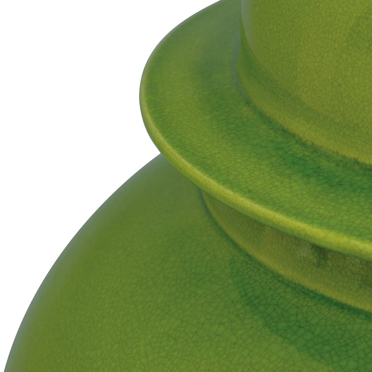 Apple Green Ceramic Temple Jar with Crackle Glaze