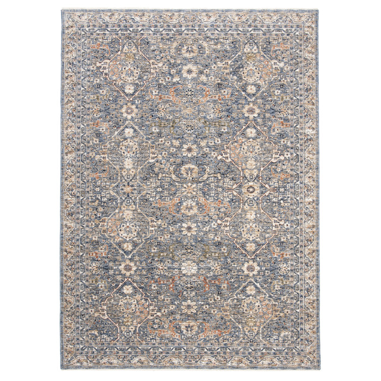Hand-Knotted Blue and Beige Synthetic Rectangular Rug