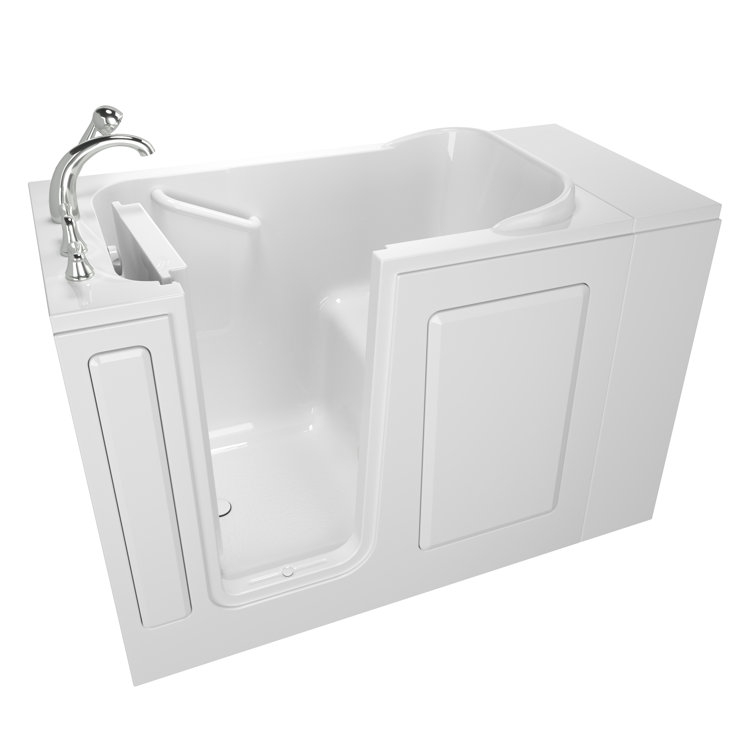White Fiberglass Walk-In Soaking Bathtub with Faucet