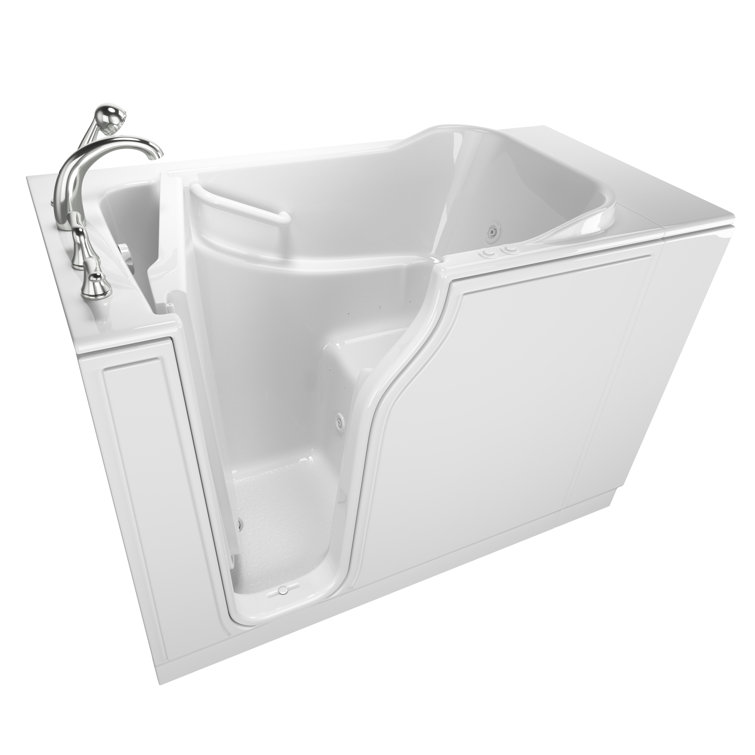 White Fiberglass Walk-In Whirlpool Bathtub with Chrome Faucet