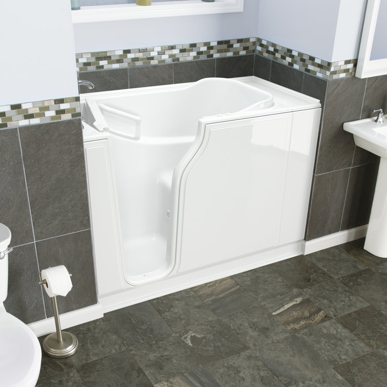 White Fiberglass Walk-In Whirlpool Bathtub with Chrome Faucet