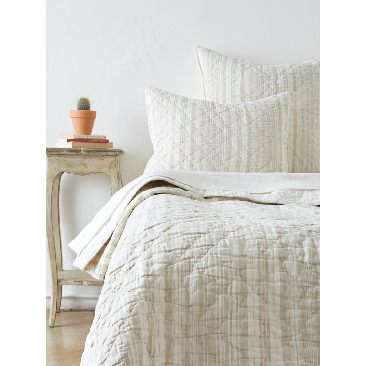 Twin Blue and White Striped Textured Quilt Set