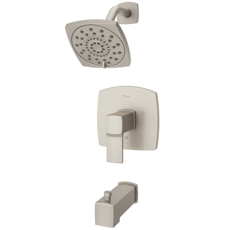 Deckard Brushed Nickel Square Wall Mounted Tub and Shower Faucet